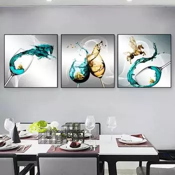 Забавный синий бокал для вина, парусная лодка, художественная картина на холсте, постеры и принты, настенные панно для гостиной, кухни, украшения дома 20X20cmNo Frame белый