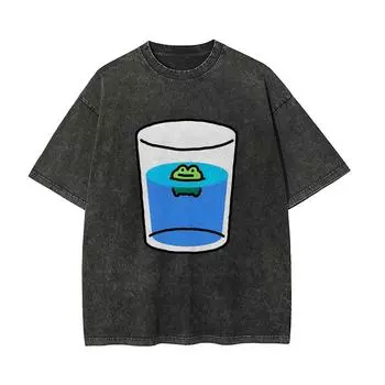 Забавный стиль мультяшный принт чашки воды женская футболка свободная стирка оверсайз короткий рукав летний базовый ретро топ Jianye S