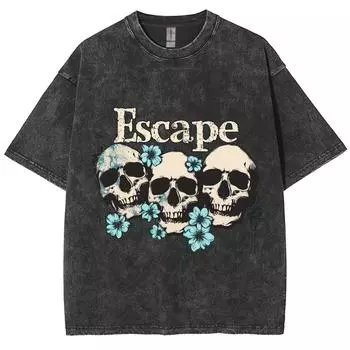 Забавный стиль Три Черепа Принт Женская футболка Круглый вырез Хлопок Стирка Половина рукава Летний дизайн High Street Топ унисекс S
