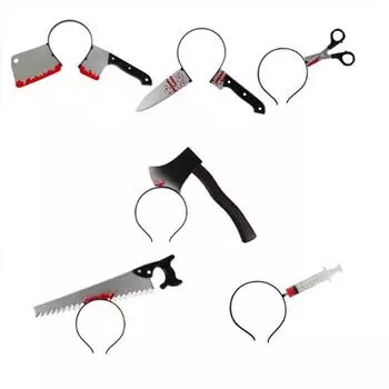 Забавный страшный обруч для волос на Хэллоуин, реквизит для топора, пилы для ногтей, нож, головной убор, поддельная сцена крови Piercing nail