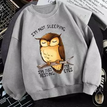 Забавный свитер «Я просто отдыхаю глазами», модные тренды, дизайнерские топы с рисунком совы, длинные рукава, повседневная, унисекс, спортивная одежда для больших улиц S