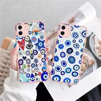 Забавный турецкий счастливый синий чехол для телефона с изображением сглаза для iPhone 14 11 12 13 Mini Pro Max 8 7 Plus X XR XS MAX полупрозрачный матовый чехол 11 Pro Max
