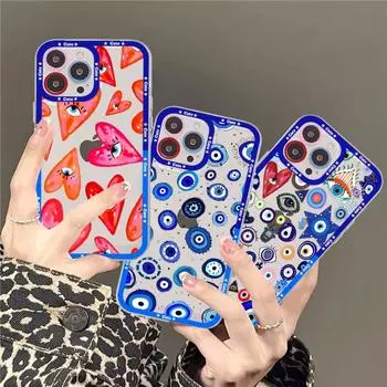Забавный турецкий счастливый синий чехол для телефона с изображением сглаза для iPhone 15 11 12 13 14 Mini Pro Max XR X XS TPU прозрачный чехол iphone 13pro max