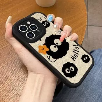 Забавный угольный шарик, подходящий для чехла для телефона Apple 16, iPhone 15, мультяшный 14, милый 13, все включено 12, устойчивый к падениям 11, силикон iPhone 16