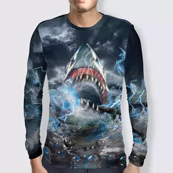 Забавный узор свирепой акулы, мужская футболка с круглым вырезом, мужская одежда, свободные повседневные топы с длинным рукавом, футболка с 3D-принтом для мужчин 5xl S