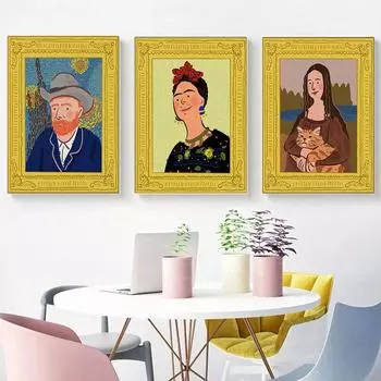 Забавный всемирно известный художник Мона Лиза, настенная живопись на холсте, постеры и принты, настенные картины для гостиной, украшения дома 21x30cm No Framed белый