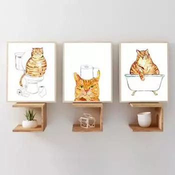 Забавный желтый кот, картина для туалета, настенный постер, акварель, арт-деко, принты, картина с изображением домашних животных, фотографии для ванной комнаты, ванна, туалет 21x30cm No Framed