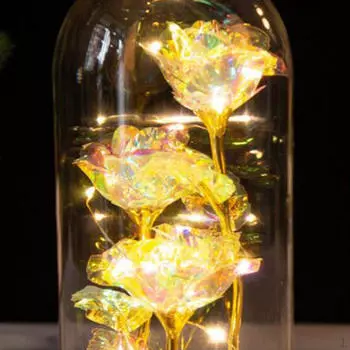 , Зачарованная шелковая роза со светодиодной подсветкой, Подарок для женщины/мамы/подруги, Спасибо 21x11.5x9cm_Black Warm Lights