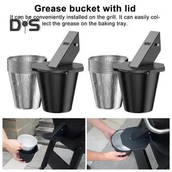 Заднее ведро для жира Жироуловитель с крышкой из трубки Система слива жира с решеткой из фольги для ведра для решеток Коптильня чёрный