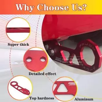 Задний буксировочный крюк JDM Style Racing, задний буксировочный крюк из алюминиевого сплава для Honda Civic RS, Toyota, Honda, Chevrolet, Ford, тросы для буксировочного устройства серебряный