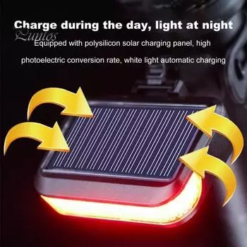 Задний фонарь для велосипеда на солнечной батарее, регулируемый, перезаряжаемый, для горного велосипеда, шоссейный, водонепроницаемый, 30 лм, предупреждающий задний фонарь для ночной езды на велосипеде чёрный