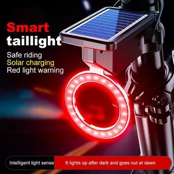 Задний фонарь для велосипеда на солнечной батарее, водонепроницаемый задний фонарь для велосипеда, светодиодный задний фонарь для велосипеда, перезаряжаемый, предупреждающий задний фонарь для горного велосипеда