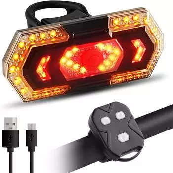 Задний фонарь для велосипеда с сигналами поворота, беспроводной пульт дистанционного управления, светодиодный задний фонарь для велосипеда, перезаряжаемый через USB, предупреждающие фары для велосипедистов one size чёрный