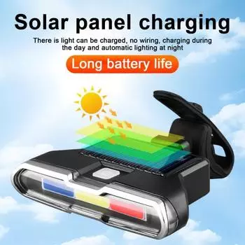 Задний фонарь для велосипеда, высокие люмены, супер яркий, 7 режимов, компактный дизайн, перезаряжаемый, водонепроницаемый, простая установка, задний фонарь для велосипеда на солнечной батарее чёрный