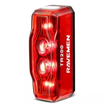 Задний фонарь RAVEMEN TR200, 200 люмен, датчик торможения, автоматический, 6 режимов затемнения, 4 светодиода высокой яркости, можно использовать непрерывно в течение 18 часов без подзарядки