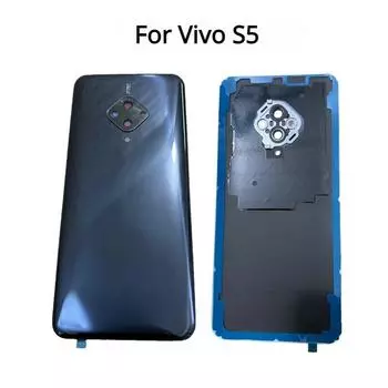 Задняя крышка для BBK Vivo S5 V1932A V1932T, крышка батарейного отсека, стеклянный корпус задней двери, запасные части с объективом камеры Copy-Black No Lens