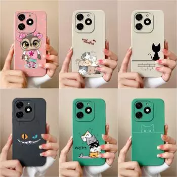 Задняя крышка для Itel A70 P55 5G Tecno Spark 20C Go 2024 Hot 40i Чехол Cute Owl Cat Противоударный мягкий жидкий силиконовый чехол для телефона Высококачественный корпус Капа Tecno Spark Go 2024