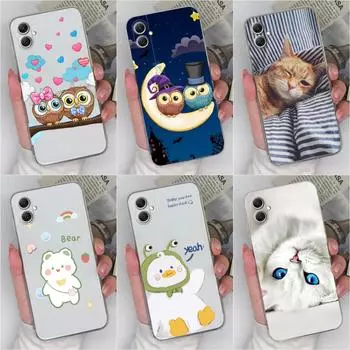 Задняя крышка для Samsung A55 Xcover 7 A34 A05S S24 Ultra A15 S23 FE чехол для телефона милый медведь кот мультяшный узор супер противоударный мягкий прозрачный чехол для Galaxy Samsung M34 5G