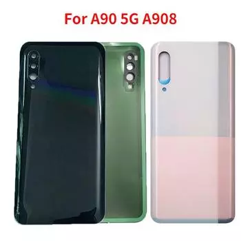 Задняя крышка для Samsung A90 5G A908 A908F SM-A9080, задняя дверца аккумулятора с объективом рамки камеры + White No Lens