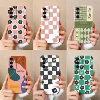 Задняя крышка для Samsung Galaxy S24 + S24 Ultra A15 M15 A55 F15 A35 Жидкий силиконовый чехол Модный клетчатый узор Противоударный бампер высокого качества для Samsung Samsung A15