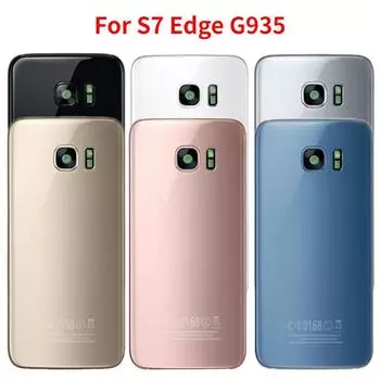 Задняя крышка для Samsung Galaxy S7 Edge G935, стеклянный корпус задней двери с аккумулятором и камерой Black no lens