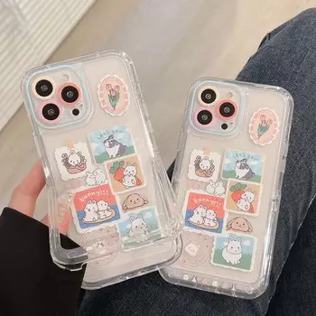 Задняя крышка Ins с цветочным рисунком и рисунком для Iphone 11 12 Promax 14 Pro Max 13promax, подставка-держатель, милый чехол для телефона с кроликом и собакой Conque For iphone 14pro