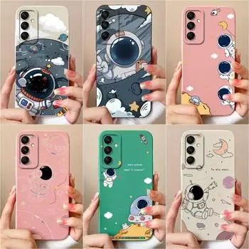 Задняя крышка с рисунком астронавта из мультфильма для Samsung M55 S24 FE M35 A16 C55 A06, защитный чехол для экрана, противоударные мягкие силиконовые чехлы для телефонов Galaxy Capas Samsung M55 5G