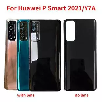 Задняя панель для Huawei P Smart 2021 Y7A PPA-LX2 LX3, задняя крышка аккумулятора, стеклянный корпус с объективом камеры Gold No Lens