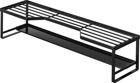 Задняя полка для плиты Yamazaki с крышкой выпускного отверстия для плиты 60 см, черная, Ш70XГ18XВ15 см, раздвижная крышка выпускного отверстия с полкой 5269 прибл. чёрный