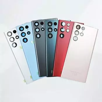 Задняя стеклянная крышка для Samsung Galaxy S22 Ultra 5G, запасная задняя крышка жесткого аккумулятора, задняя крышка корпуса с объективом камеры S22 Ultra Black