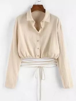 ZAFUL Блузка с заниженной линией плеч и вырезом миди S света кофе