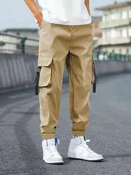 ZAFUL Брюки-карго с несколькими карманами и пряжкой на ремне с узором «мужские буквы» S света кофе