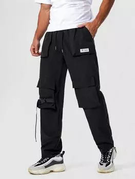 ZAFUL Buckle Strap Multi-pocket Solid Color Cargo Pants S чёрный