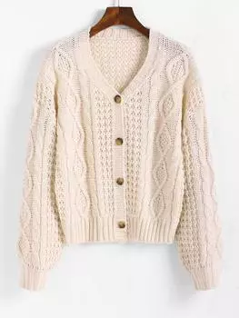 ZAFUL Кардиган Fisherman с пуговицами и косами S света кофе