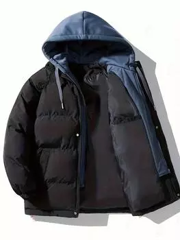 ZAFUL Двойной карман на молнии с капюшоном, цветной блок, искусственный пуховик Twinset S чёрный