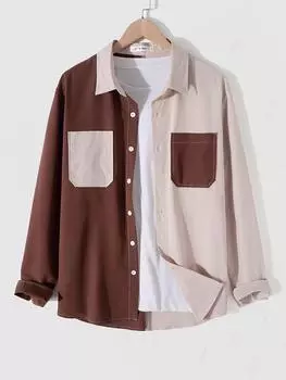 ZAFUL Двухцветная мужская рубашка с карманами и пуговицами S коричневый
