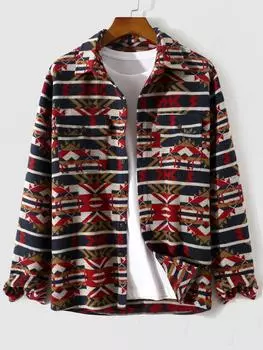 ZAFUL Фланелевая куртка с карманом и этническим ацтекским принтом S красный