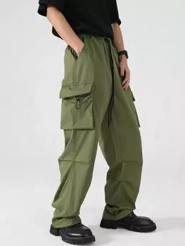 ZAFUL Flap Pocket Side Drawstring Parachute Cargo Pants S зелёный