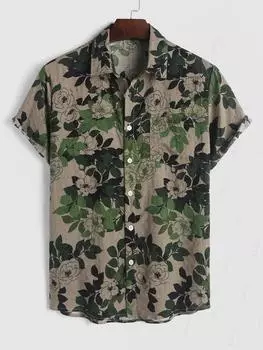 Рубашка с короткими рукавами и цветочным узором ZAFUL S зелёный/глубокий