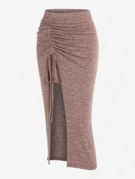 ZAFUL Heather Knitted Cinched Thigh Split Midi Skirt L глубокая кофе