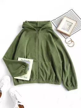 ZAFUL Флисовая куртка с капюшоном и передним карманом S глубокий/зелёный