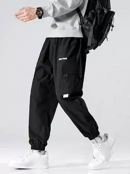 ZAFUL Повседневные брюки-карго с завязками и принтом букв S чёрный