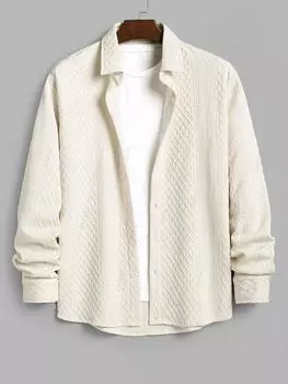 ZAFUL Мужская рубашка Air Cotton с геометрическим жаккардовым узором и длинными рукавами S света кофе