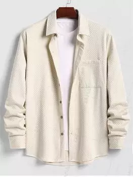 ZAFUL Мужская повседневная клетчатая сетка текстурированная трикотажная рубашка с передним карманом на пуговицах с длинными рукавами S света кофе