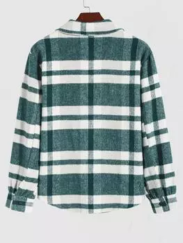 ZAFUL Мужская повседневная клетчатая рубашка с узором спереди и пуговицами на кармане из фланели S глубокий/зелёный