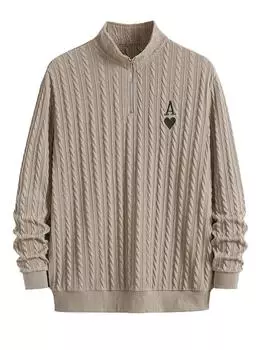 ZAFUL Мужской повседневный свитер с длинными рукавами и вышитым узором в виде сердца с узором «косичка» и воротником-стойкой S кофейный