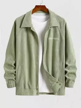 ZAFUL Мужская повседневная куртка из искусственной замши с вышитой надписью NEW YORK на кнопках и рукавами реглан S светло-зеленый