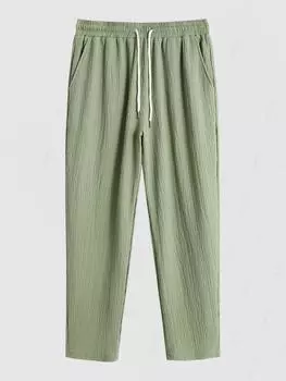 ZAFUL Мужские повседневные брюки с жатым фактурным узором и однотонной отделкой на шнурке L светло-зеленый