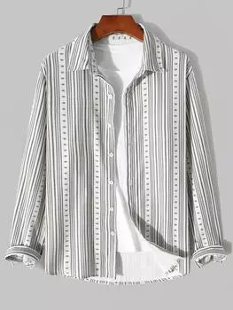 ZAFUL Мужская вельветовая рубашка с этническим принтом, на пуговицах спереди, с длинными рукавами S светло-зеленый