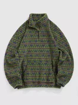 Мужская толстовка ZAFUL из флиса с короткими рукавами, короткими карманами-кенгуру и воротником-стойкой, с пушистым принтом XL зелёный/глубокий